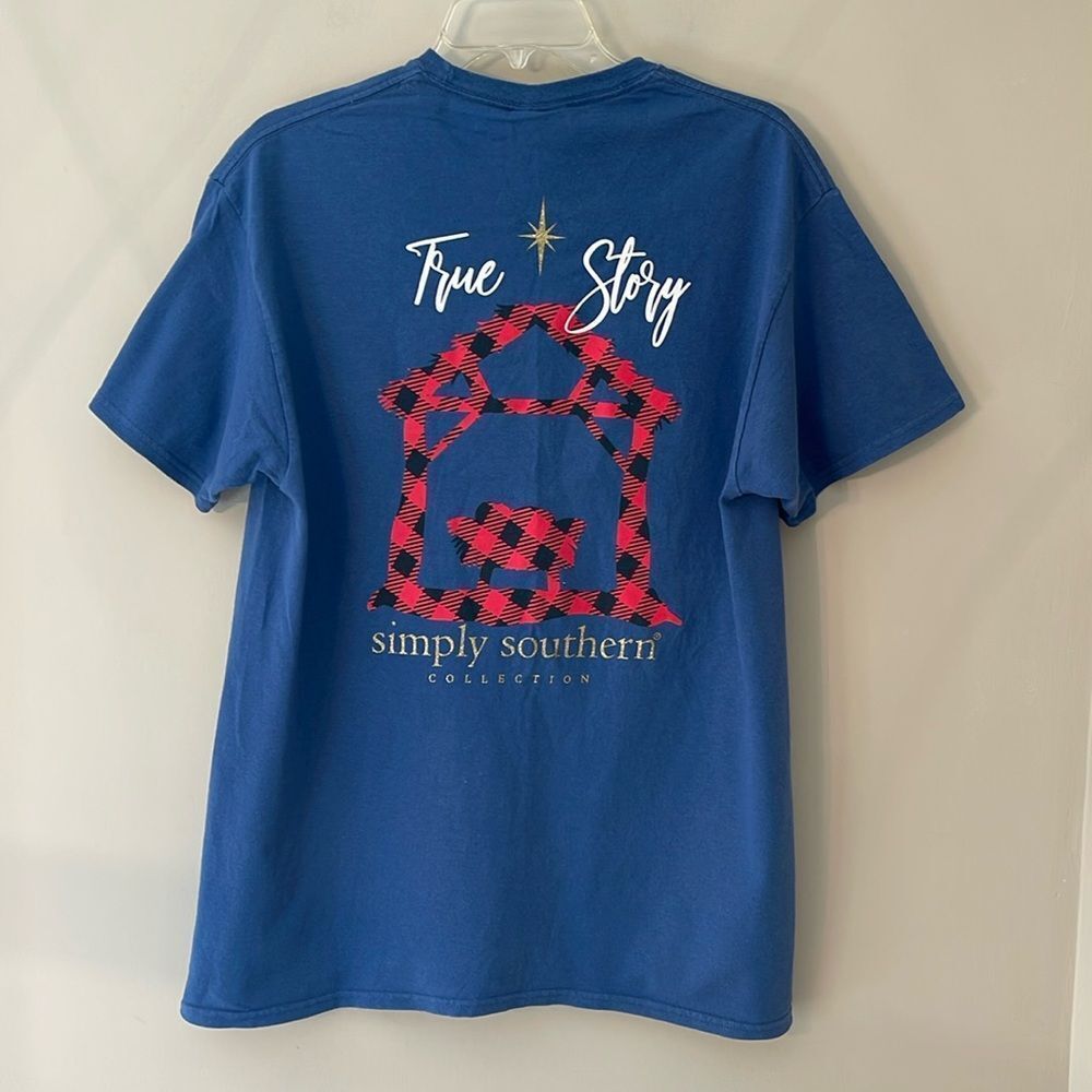 Simply Southern True Story Christmas T-Shirt Large, Denim Blue New without Tags